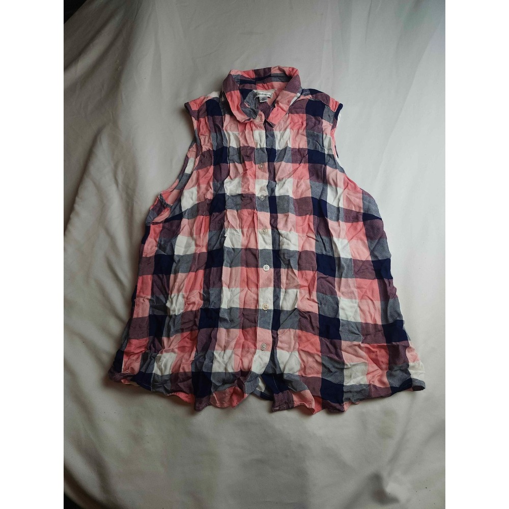 Croft & Barrow Womens XL Pink Navy Plaid Sleeveless Button Down Shirt Top